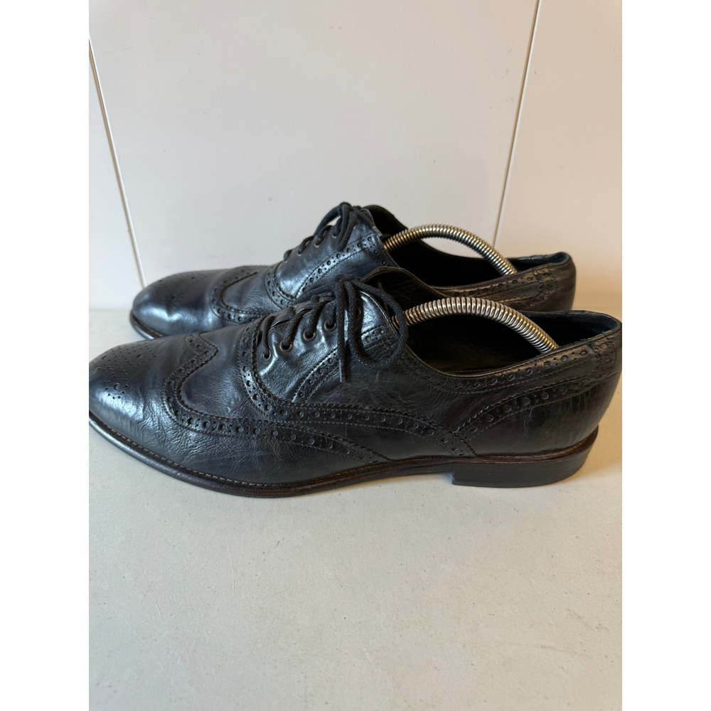 Johnston & Murphy J&M 1850 Mens Black Leather Wingtip Oxford Shoes 13 M Italy - Picture 3 of 8